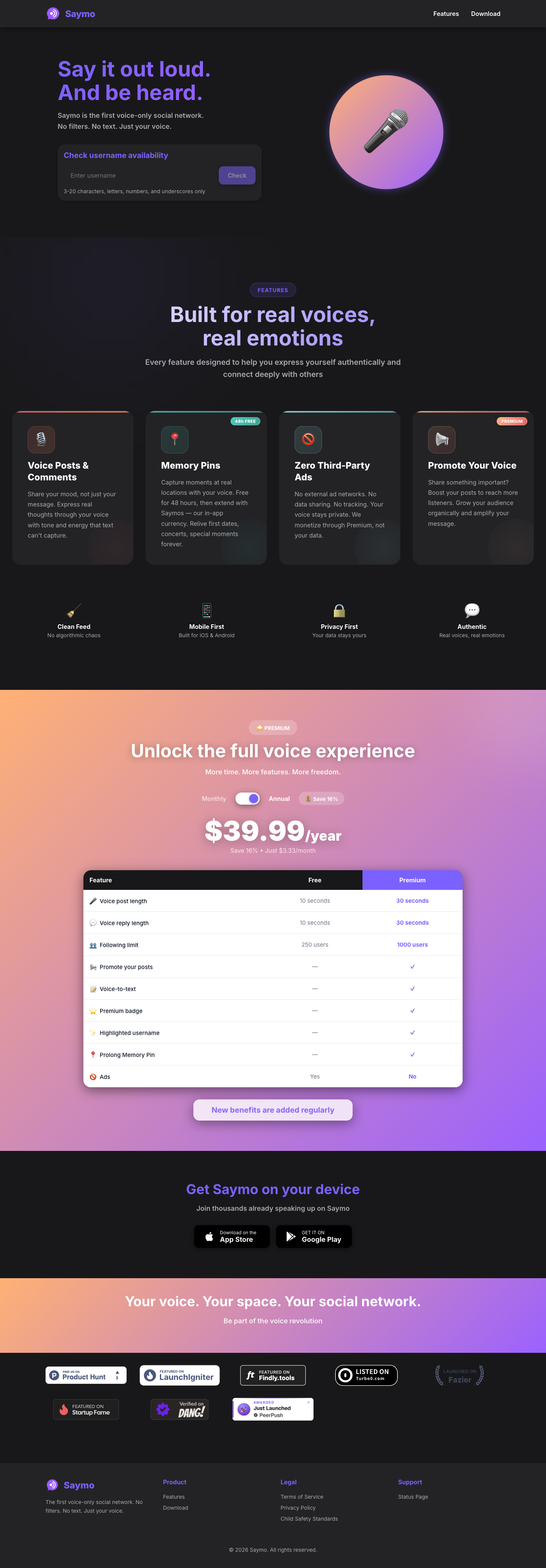 Saymo full landing page screenshot