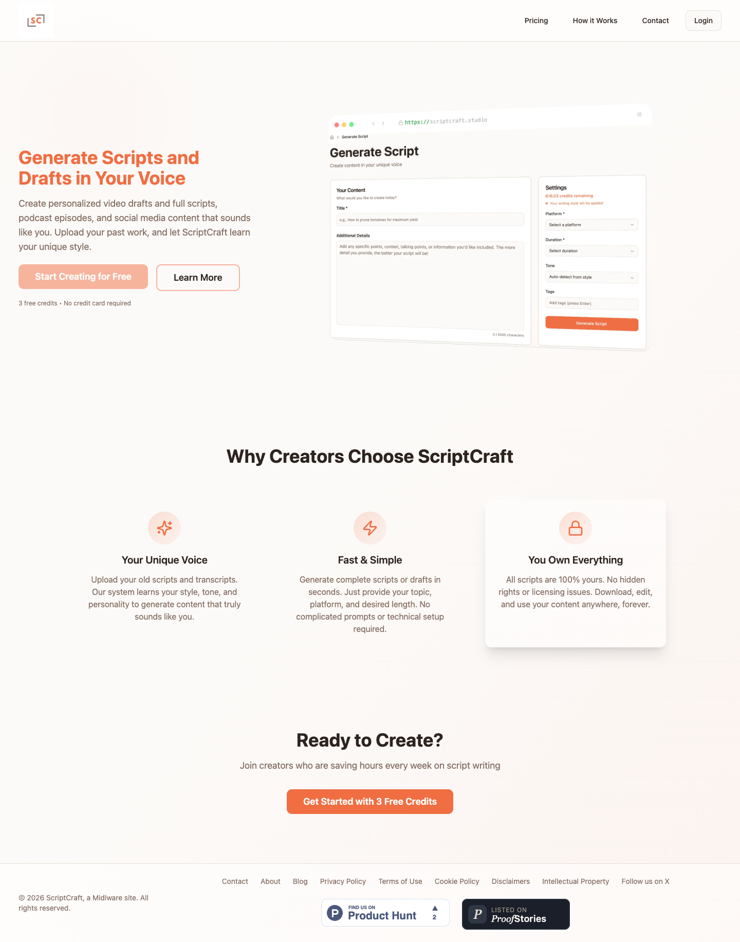 ScriptCraft full landing page screenshot