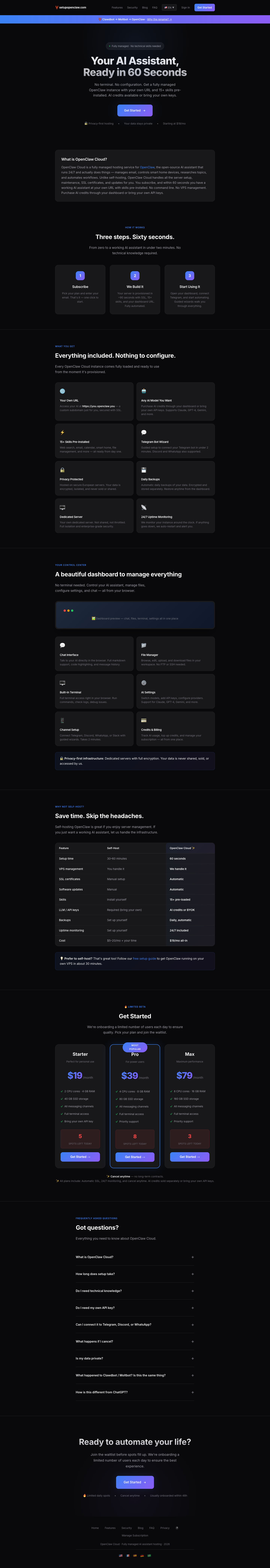 Setup OpenClaw full landing page screenshot