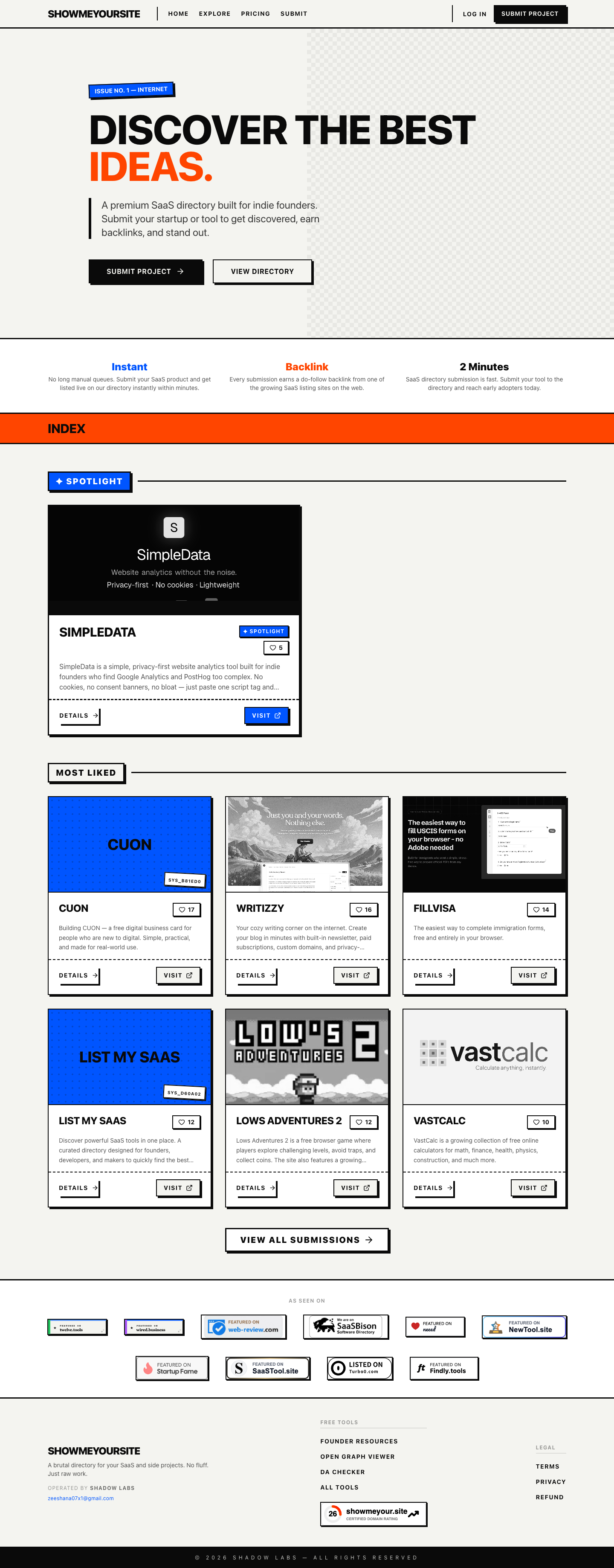 Shadow Labs full landing page screenshot