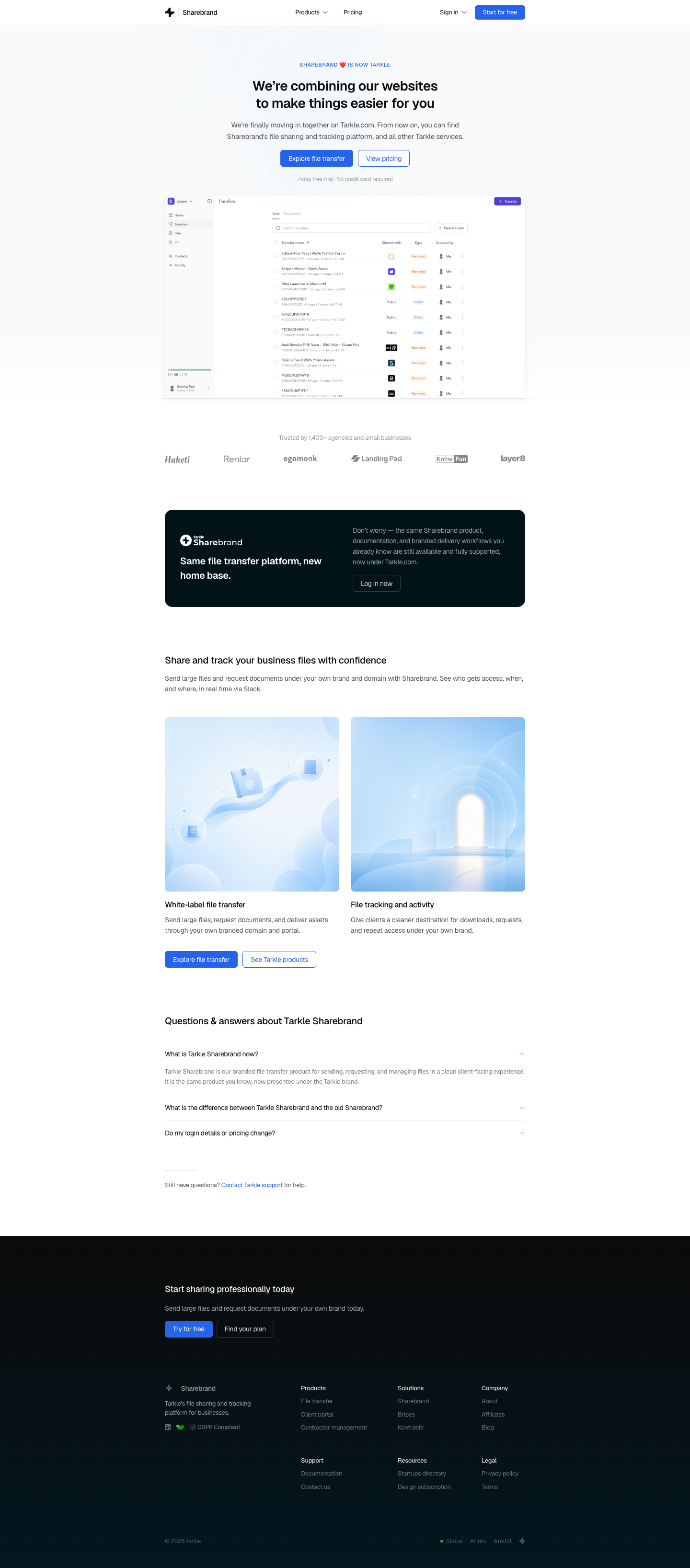 Sharebrand full landing page screenshot