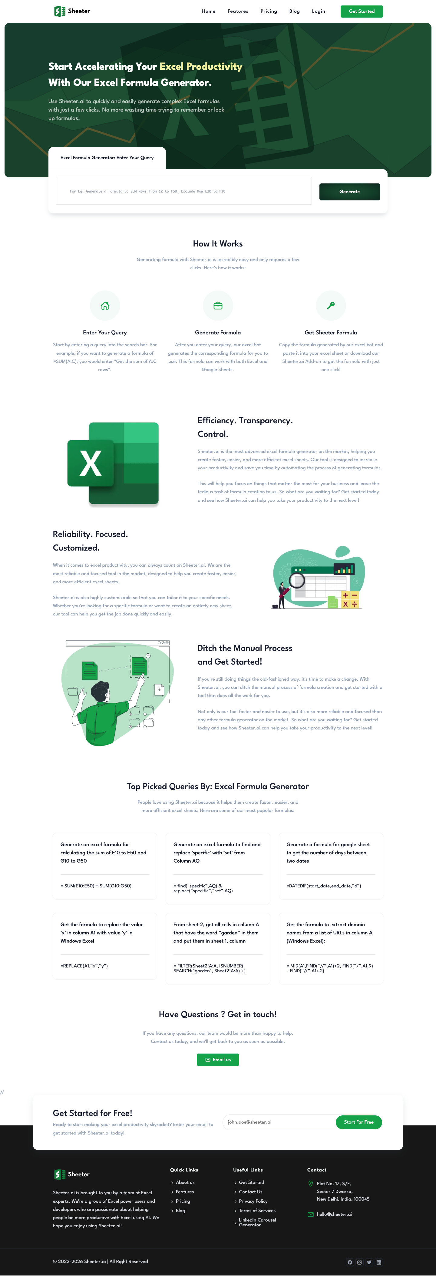Sheeter.ai full landing page screenshot