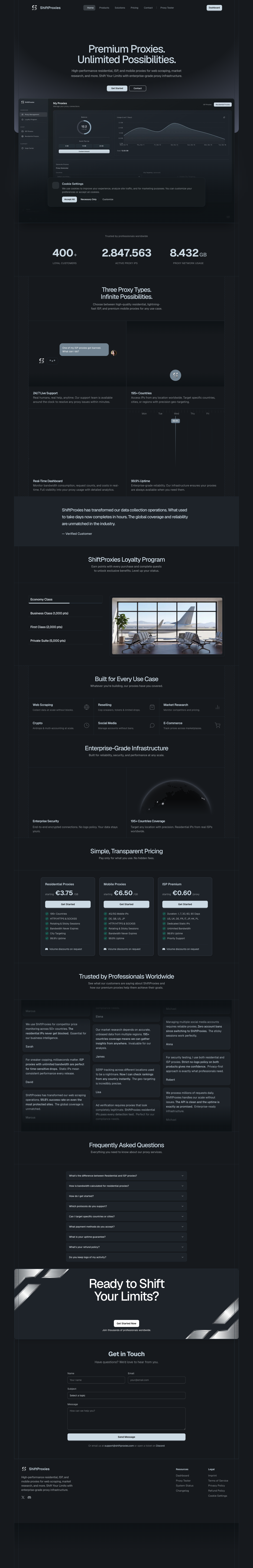 ShiftProxies full landing page screenshot