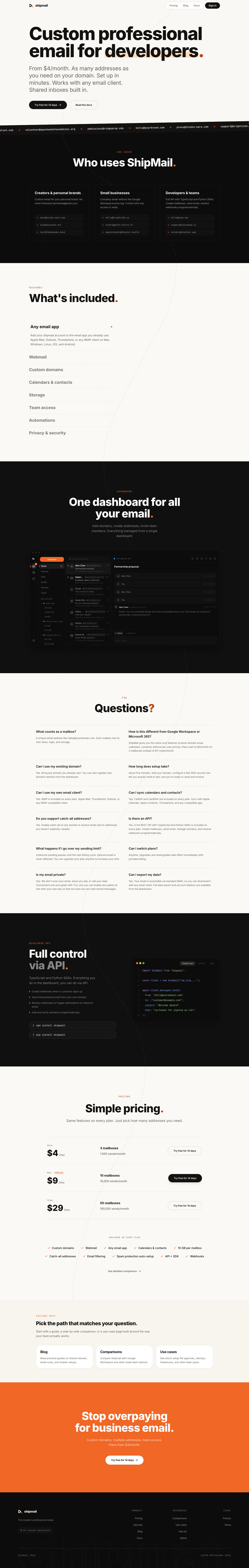 shipmail full landing page screenshot