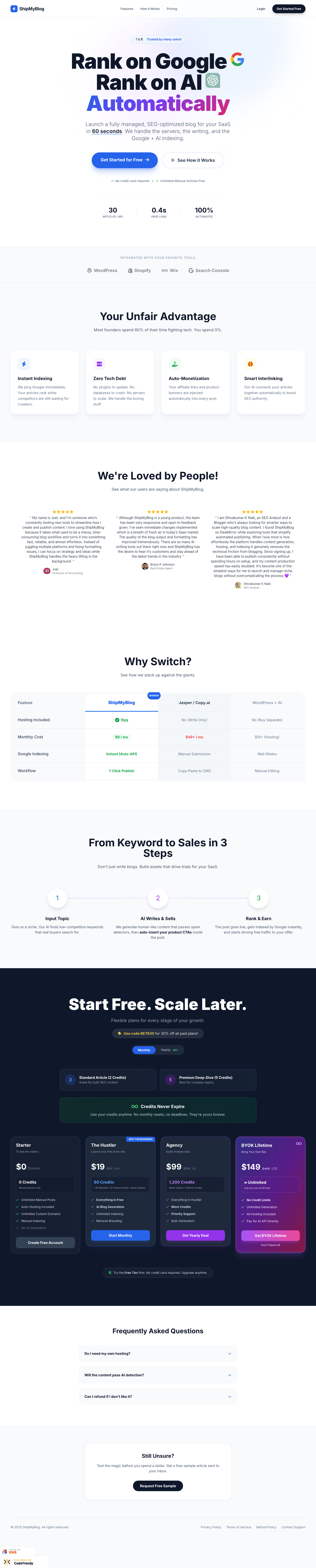 ShipMyBlog.com full landing page screenshot