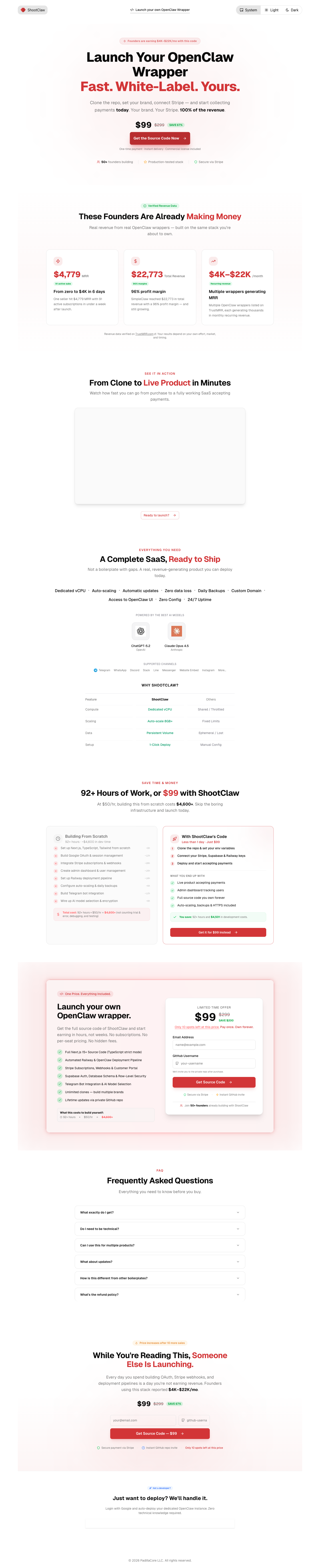 ShootClaw full landing page screenshot
