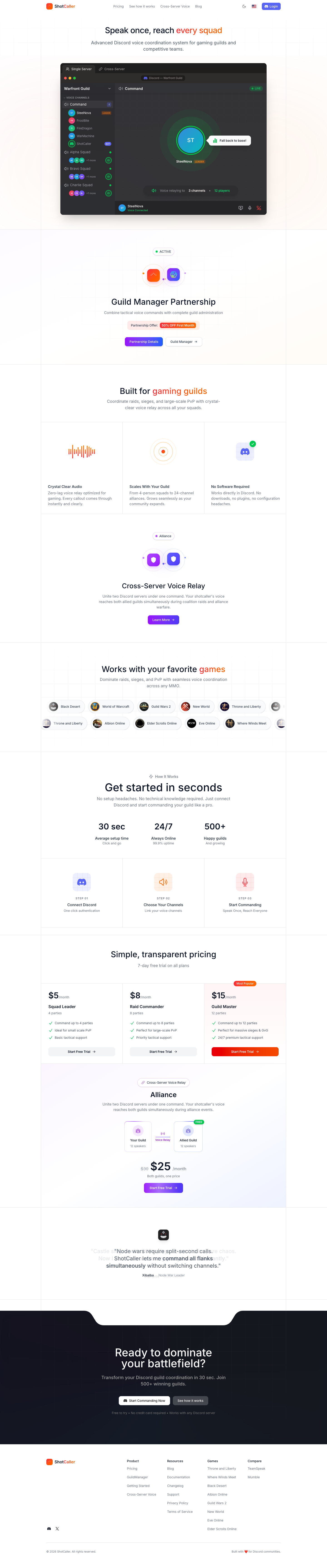 ShotCaller full landing page screenshot