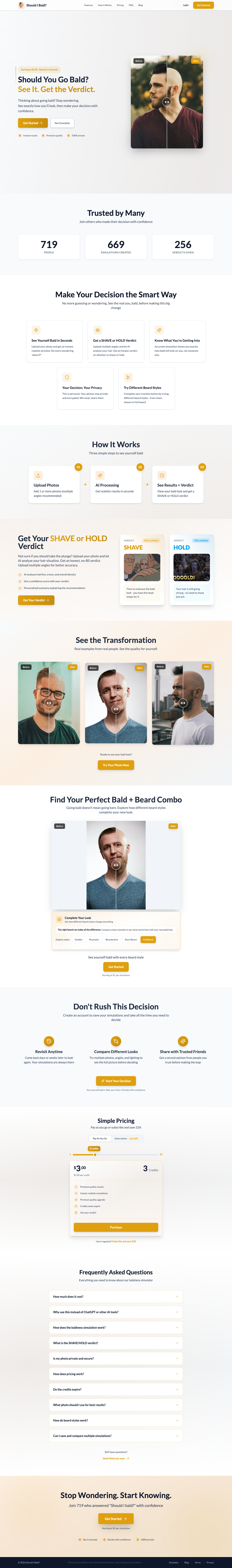 Should I Bald? full landing page screenshot