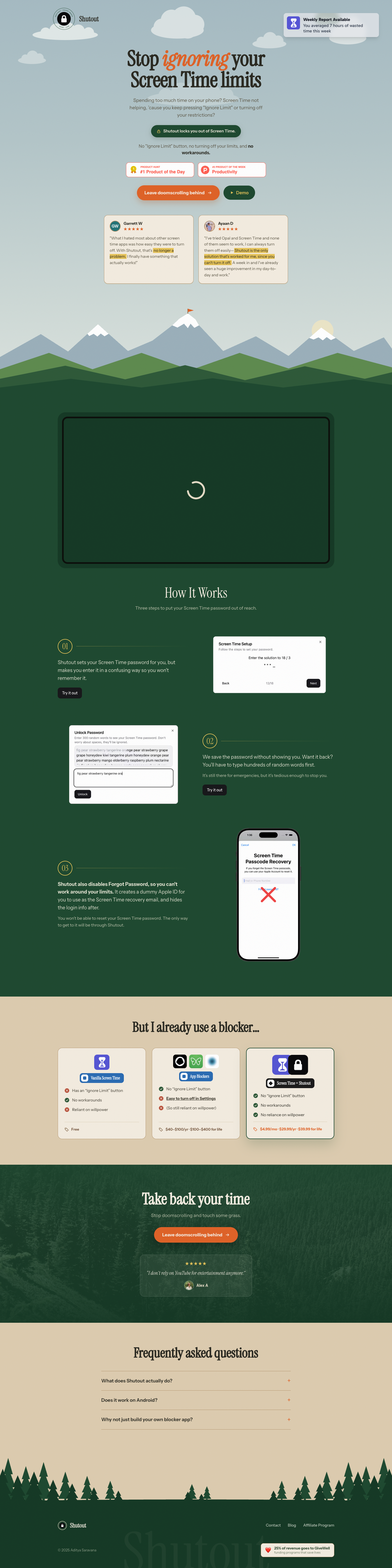 Shutout full landing page screenshot