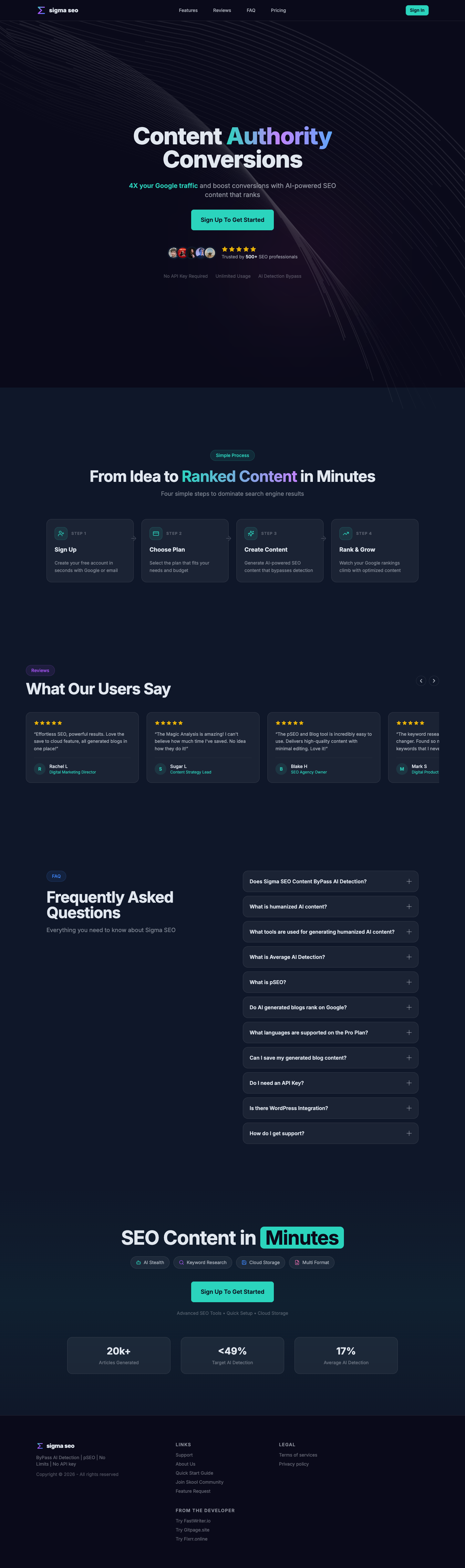 sigma seo full landing page screenshot