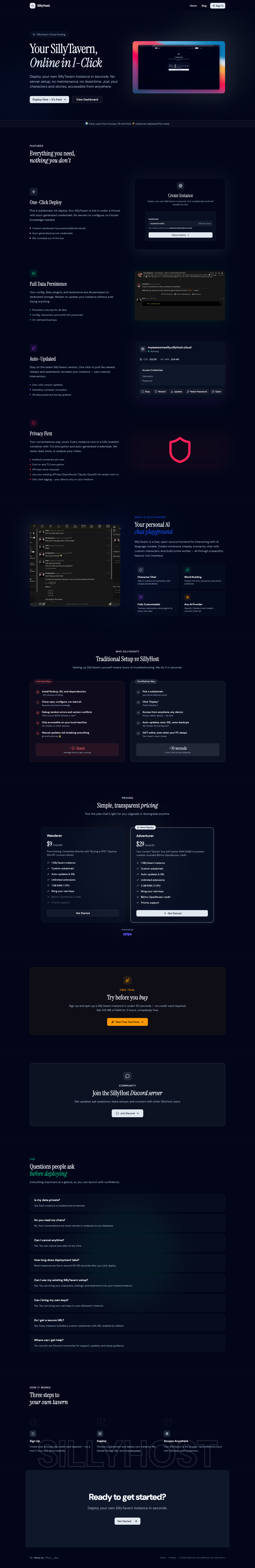 SillyHost full landing page screenshot