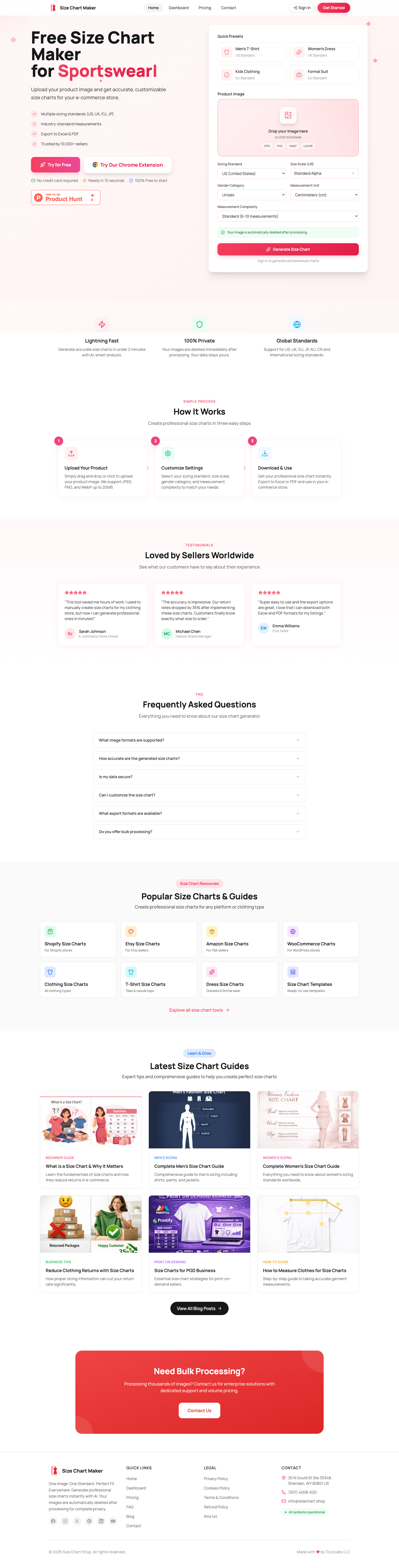 Size Chart Maker full landing page screenshot