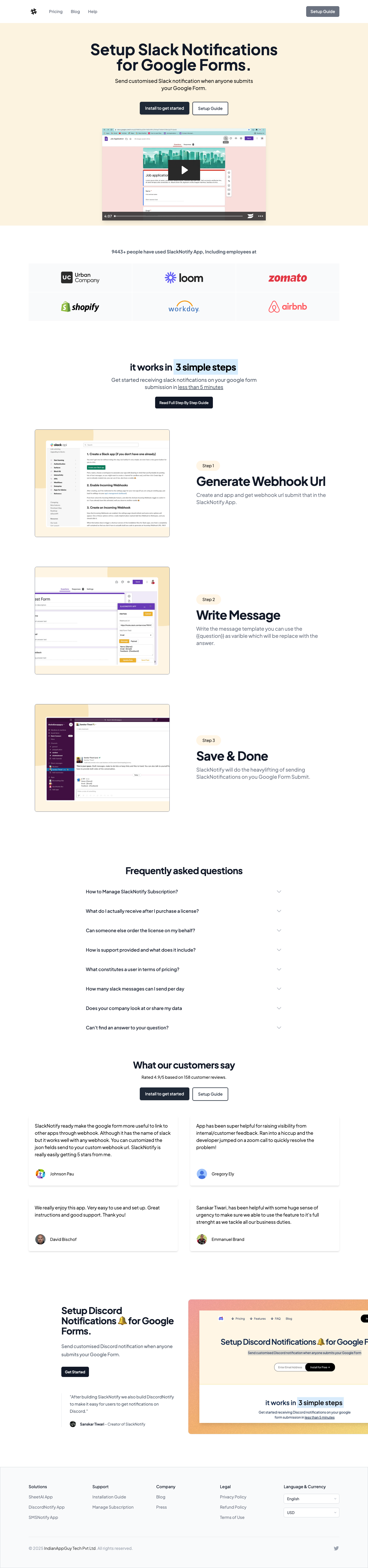 SlackNotify App full landing page screenshot
