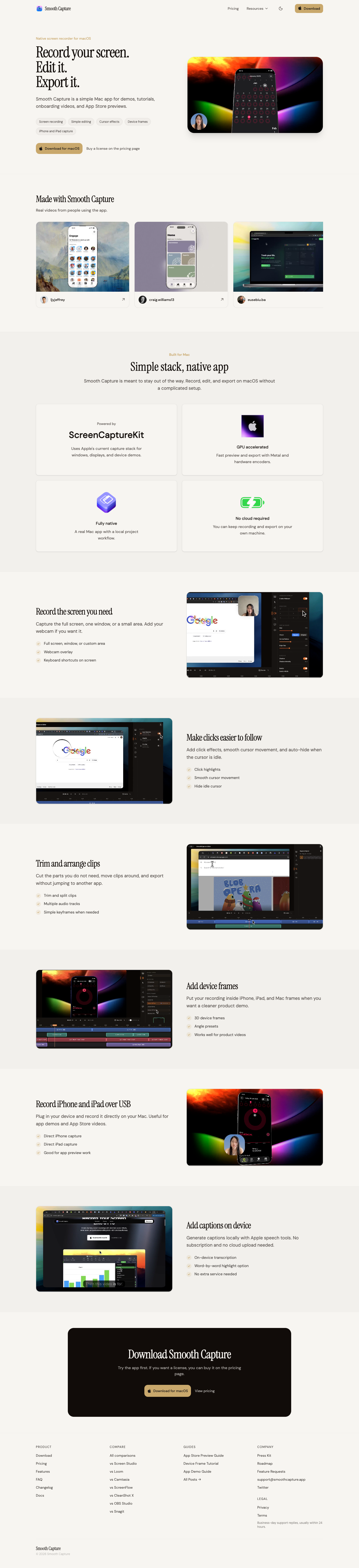 Smooth Capture full landing page screenshot