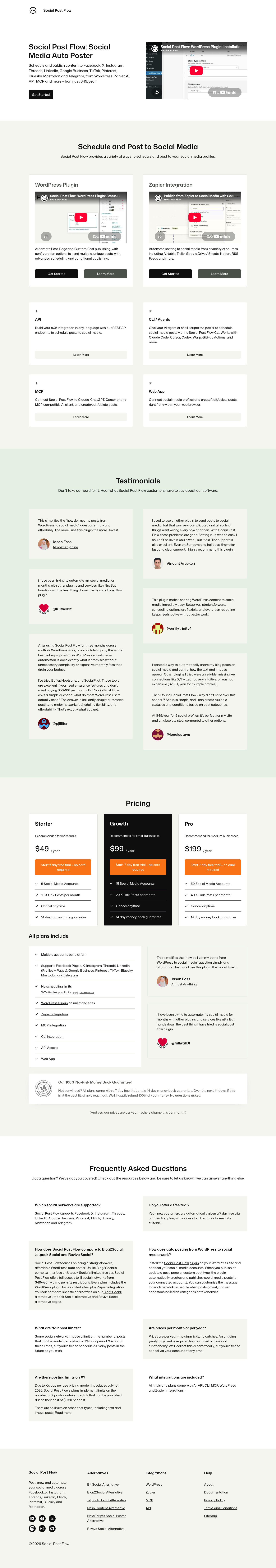 Social Post Flow full landing page screenshot