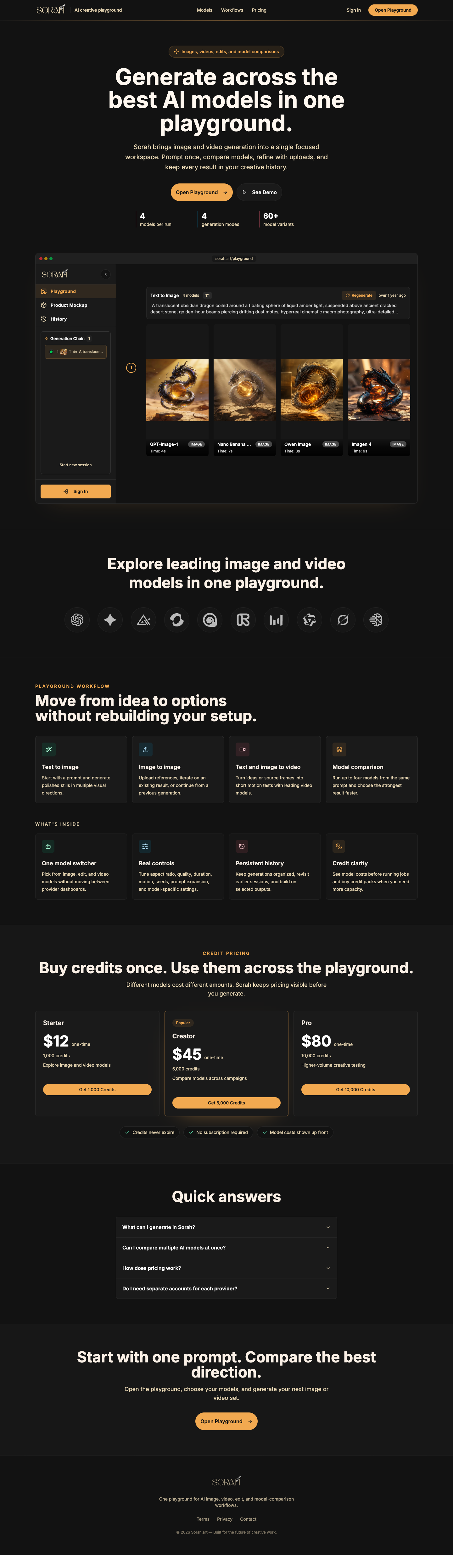 Sorah Art full landing page screenshot