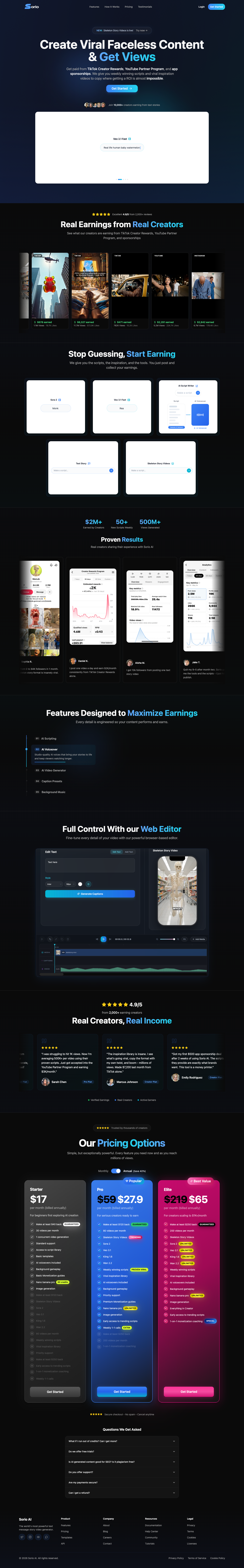 Sorio AI full landing page screenshot