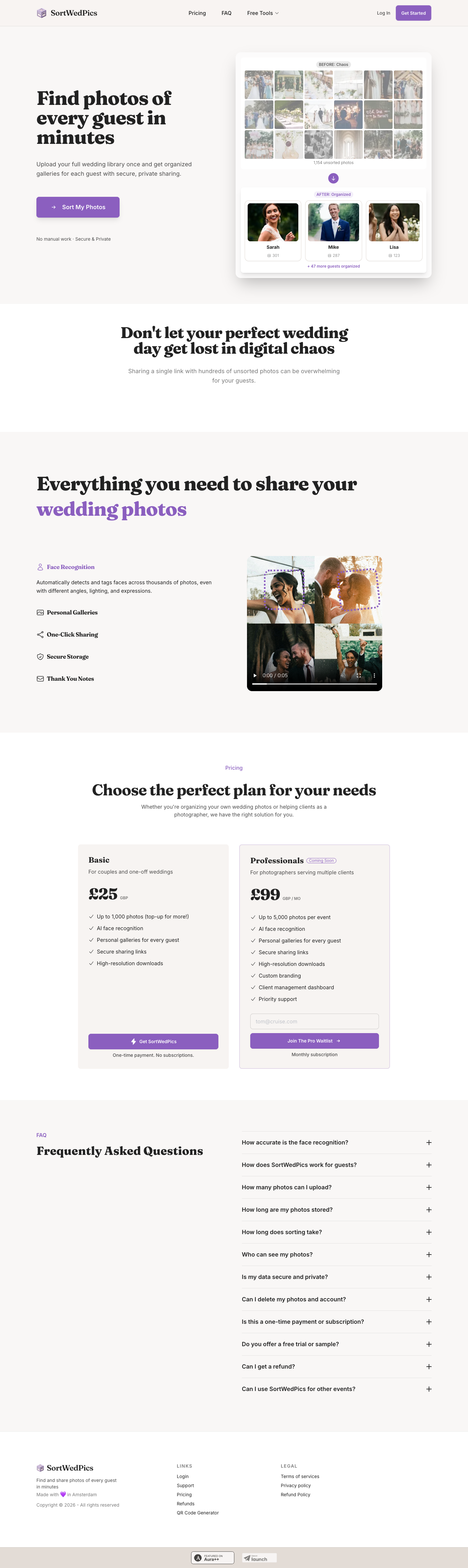 sortwedpics full landing page screenshot