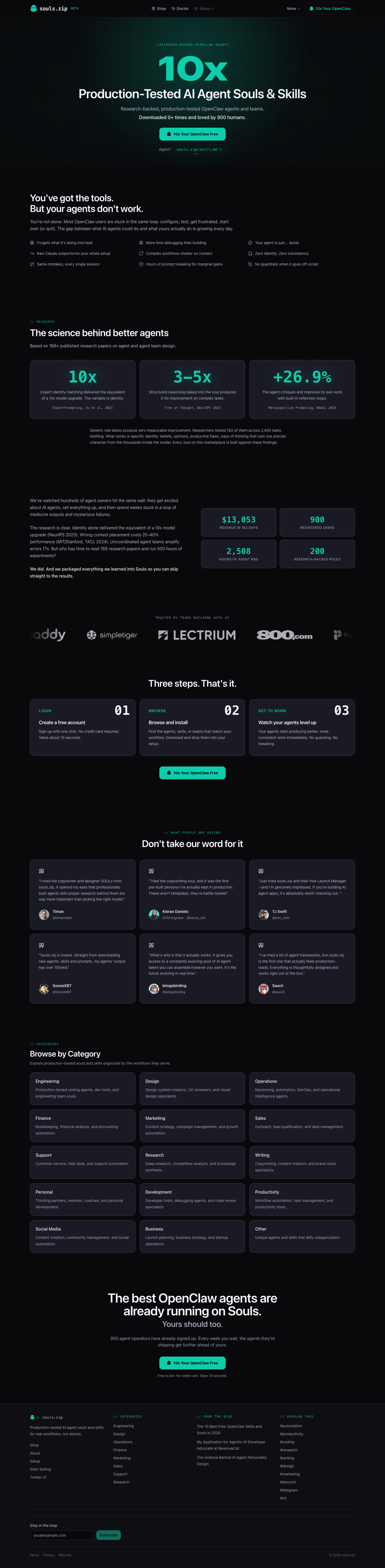 Souls.zip full landing page screenshot
