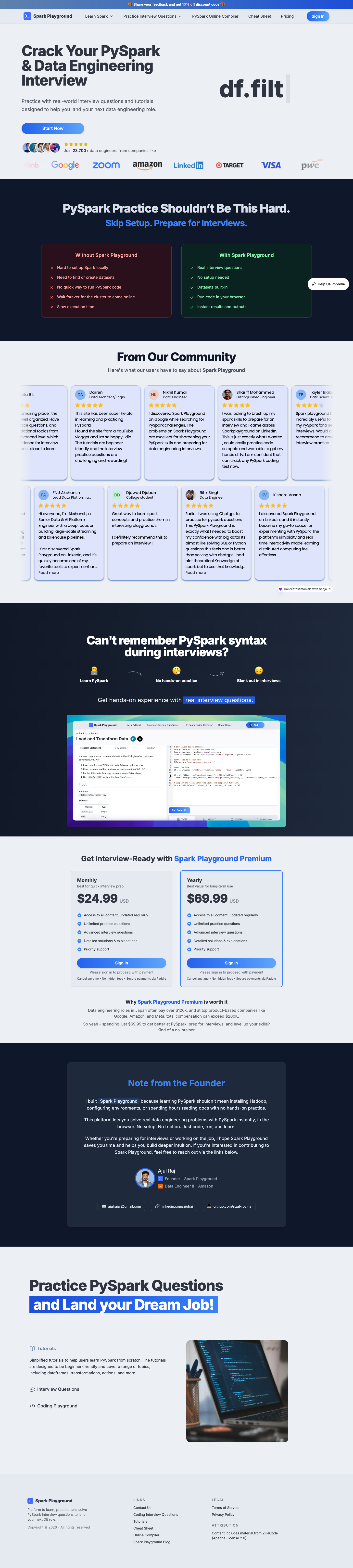 Spark Playground full landing page screenshot