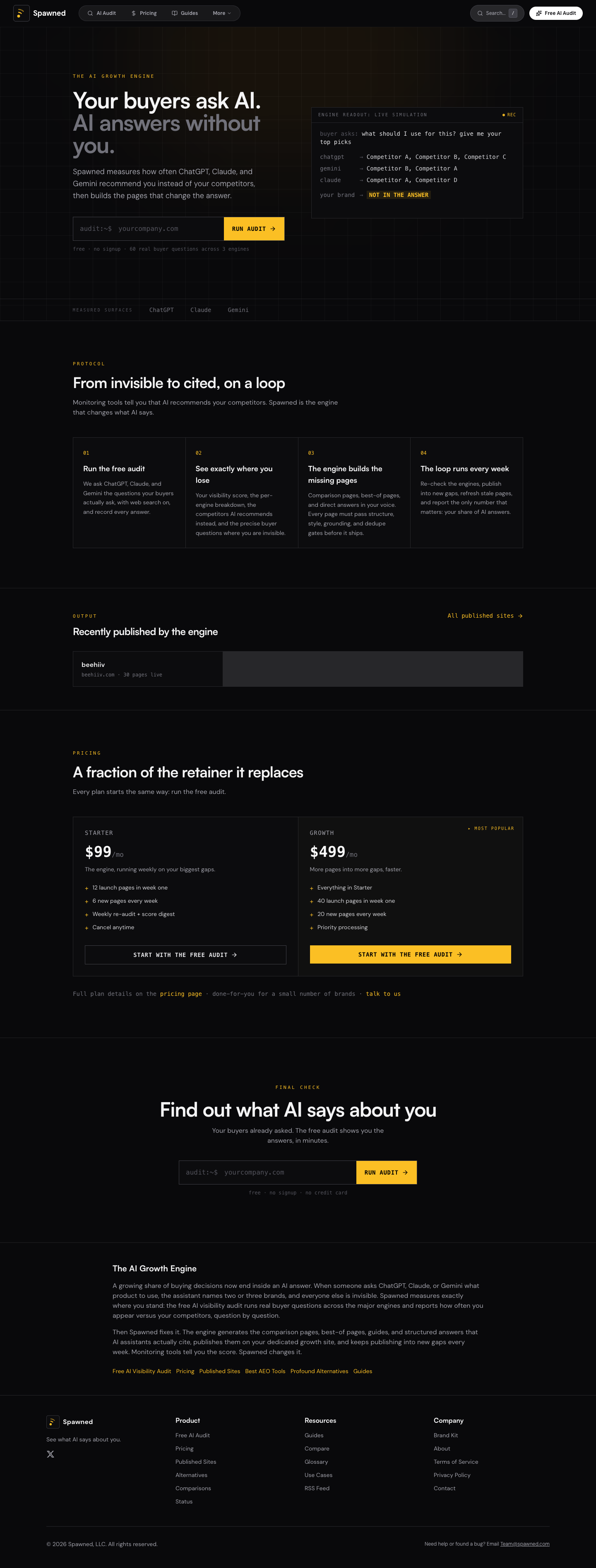 Spawned.com full landing page screenshot
