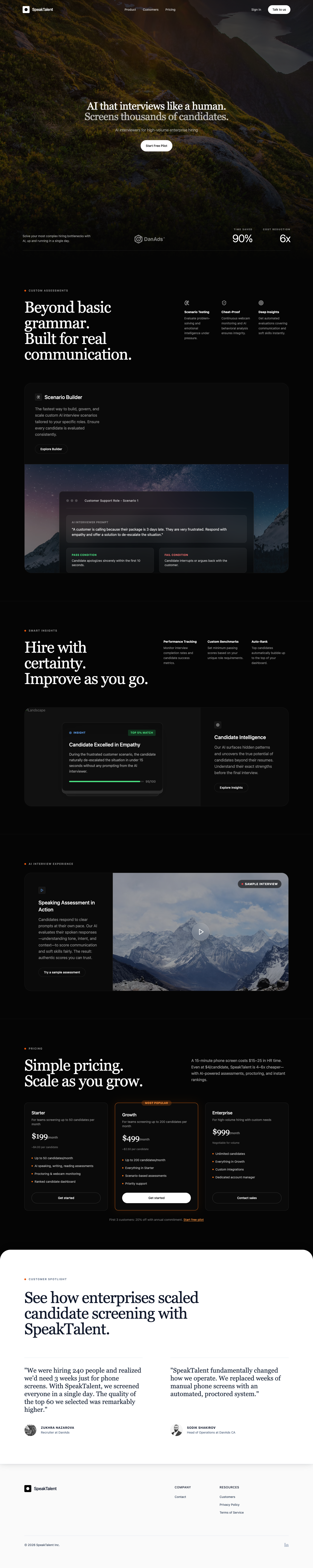 Speaktalent full landing page screenshot