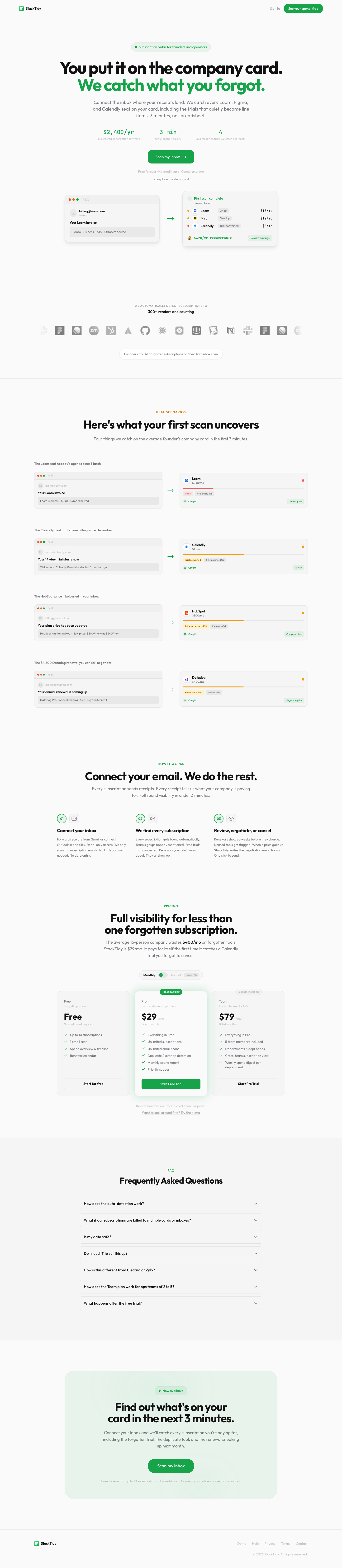 Stacktidy full landing page screenshot