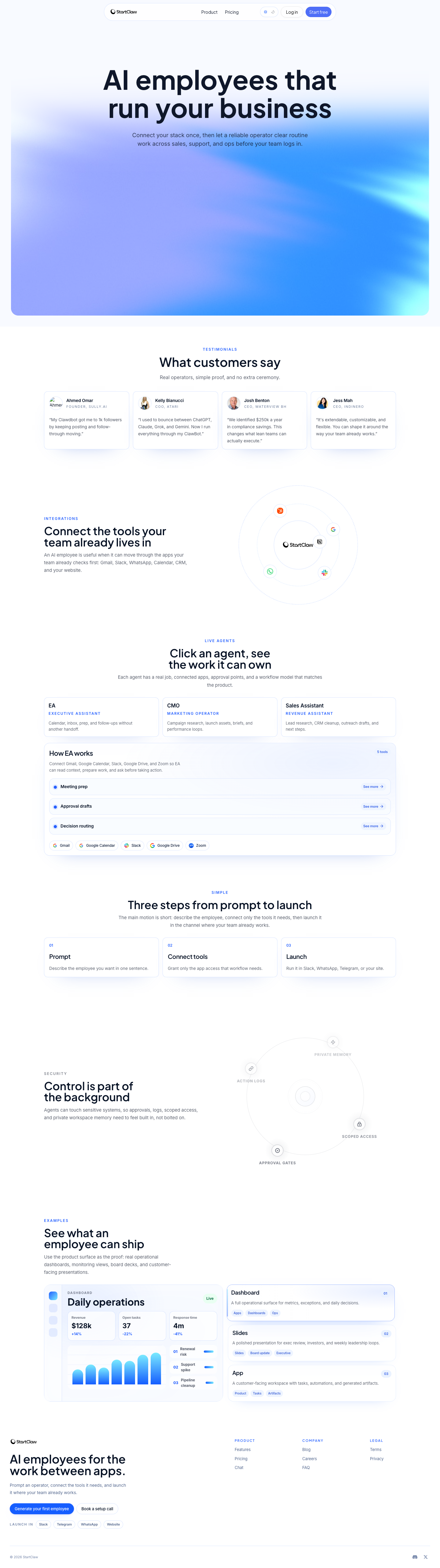 StartClaw full landing page screenshot