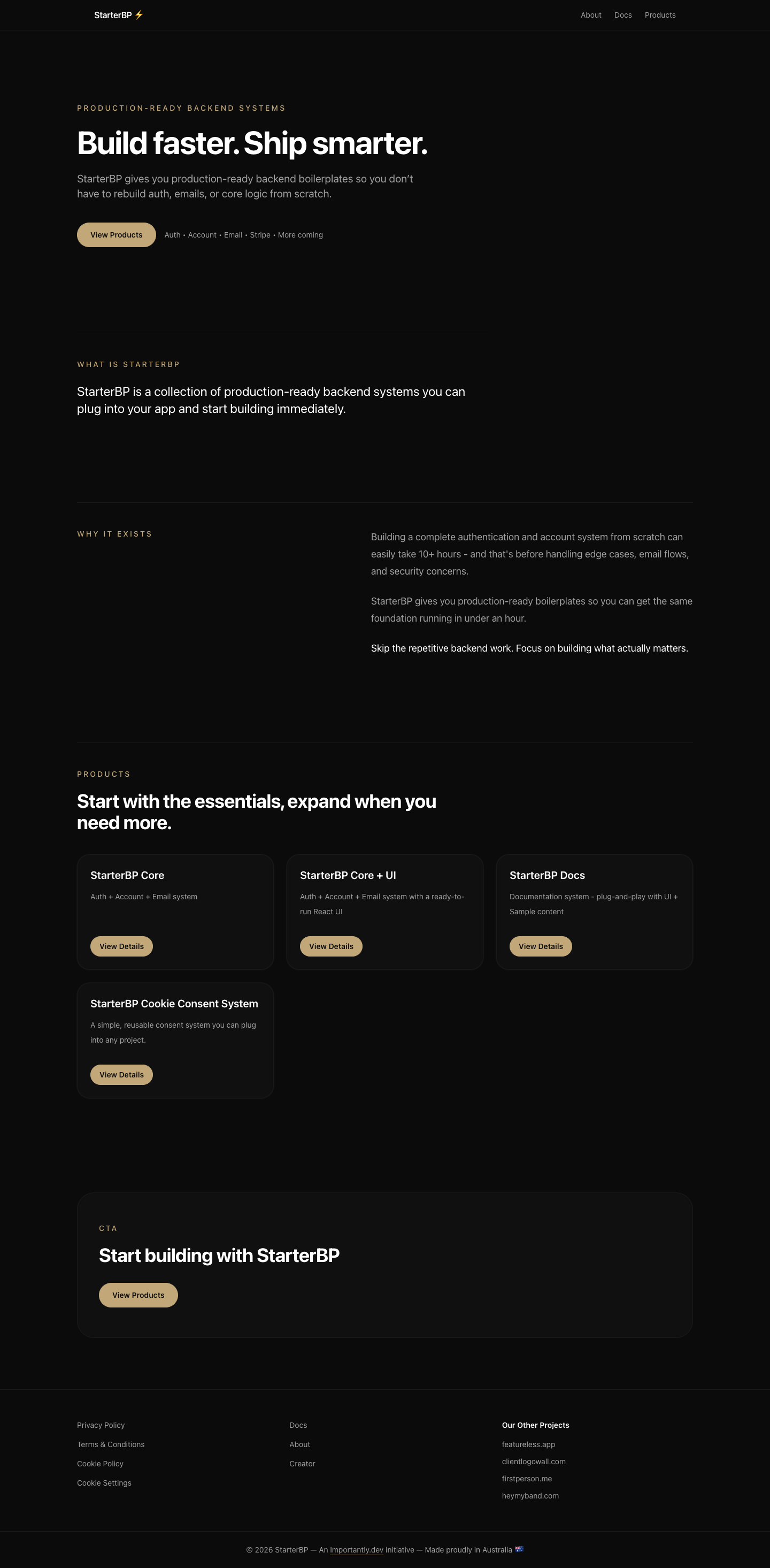 StarterBP full landing page screenshot
