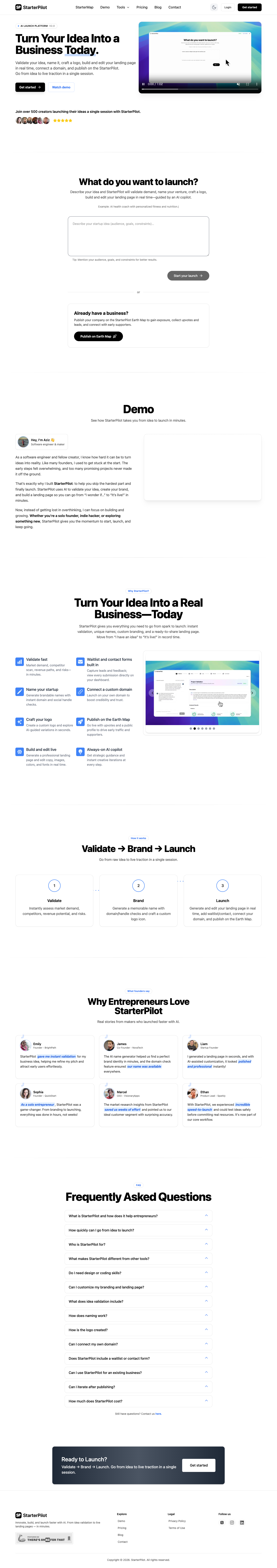 StarterPilot full landing page screenshot
