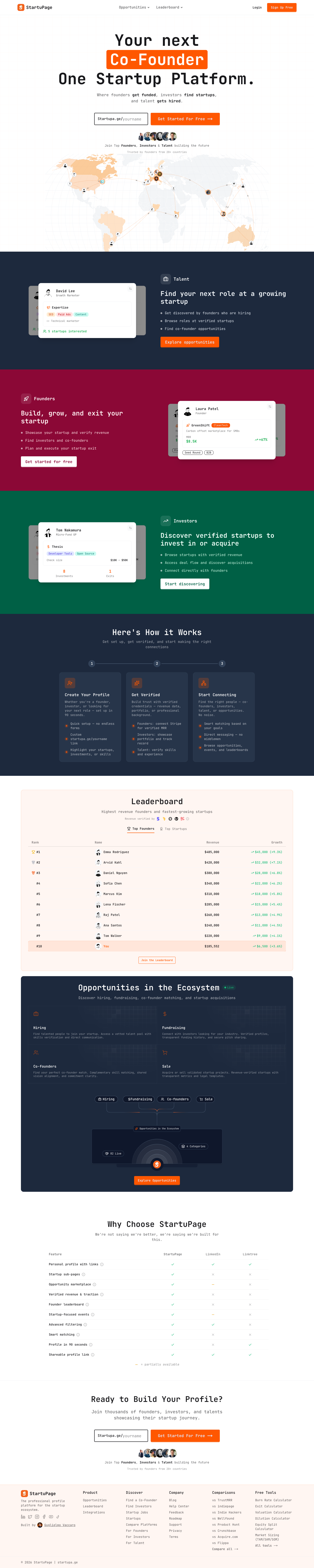 Startupage full landing page screenshot