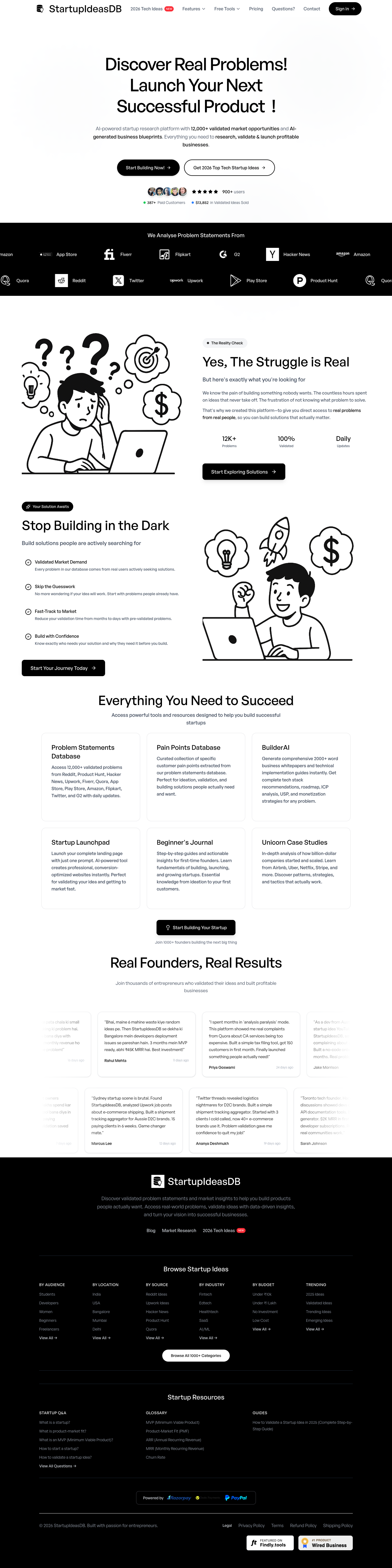 StartupIdeasDB full landing page screenshot