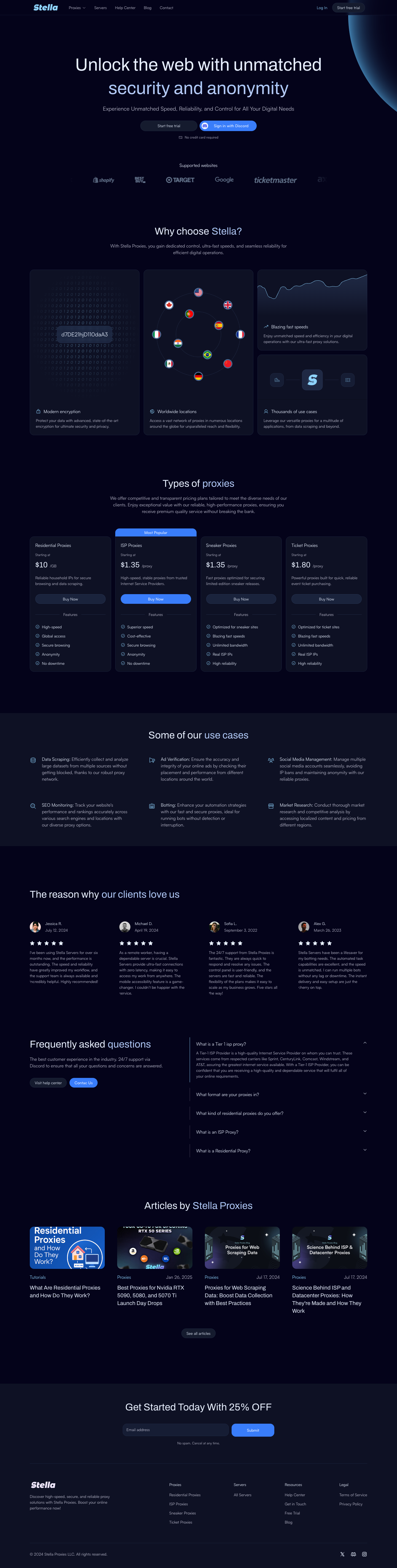 STELLA PROXIES full landing page screenshot