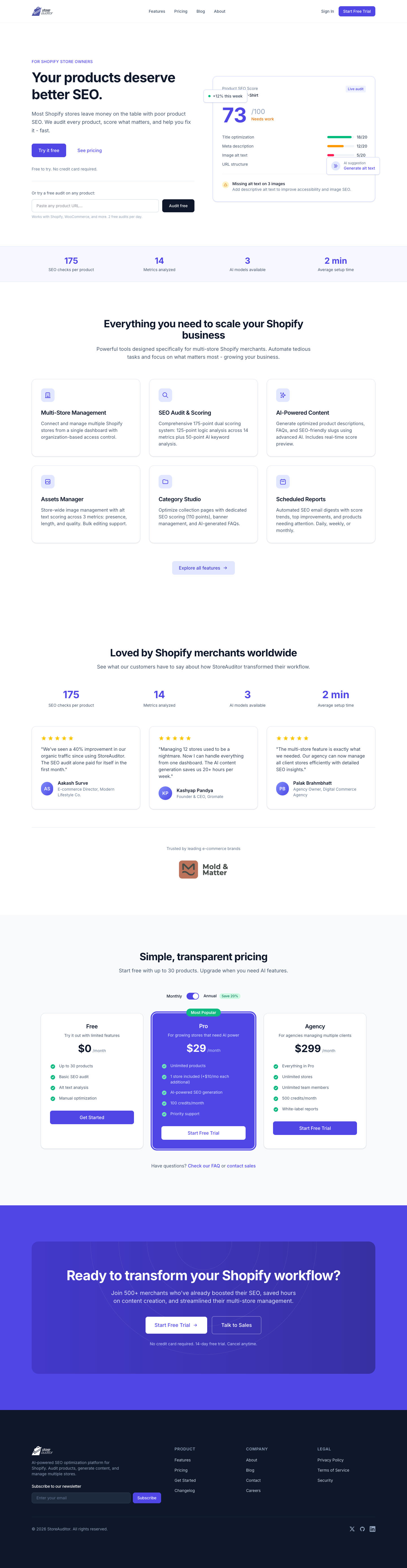 Storeauditor full landing page screenshot