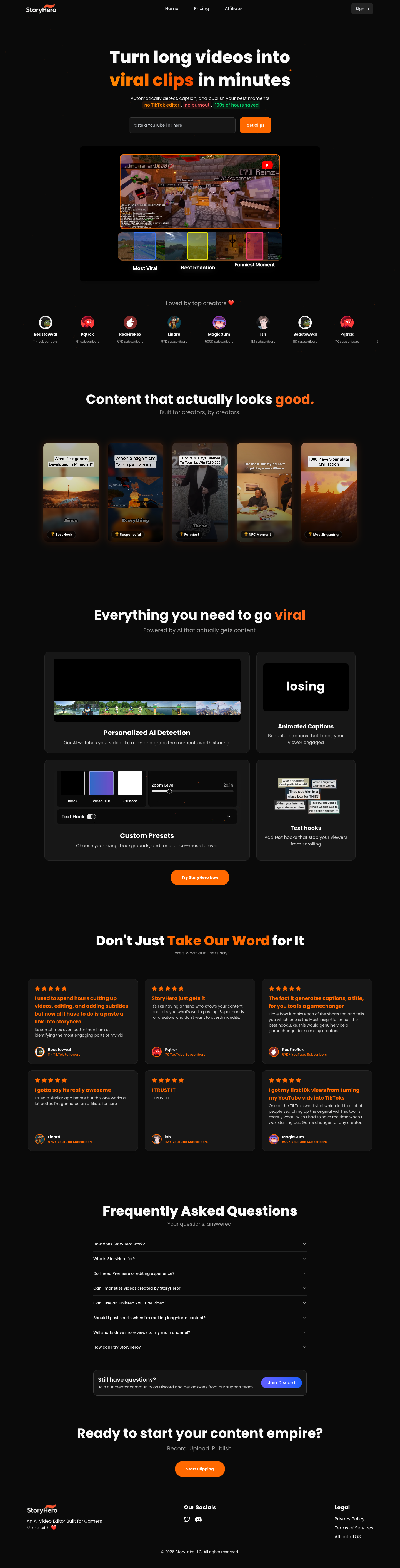 StoryHero full landing page screenshot