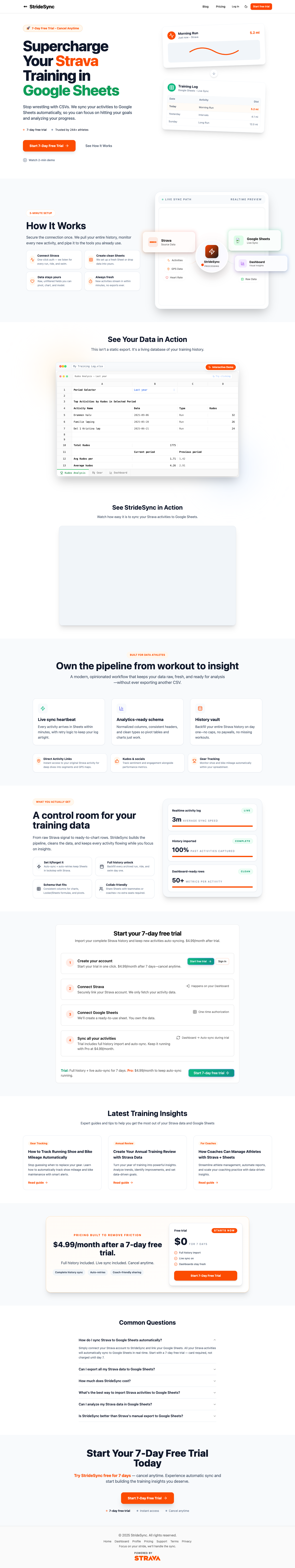 StrideSync full landing page screenshot