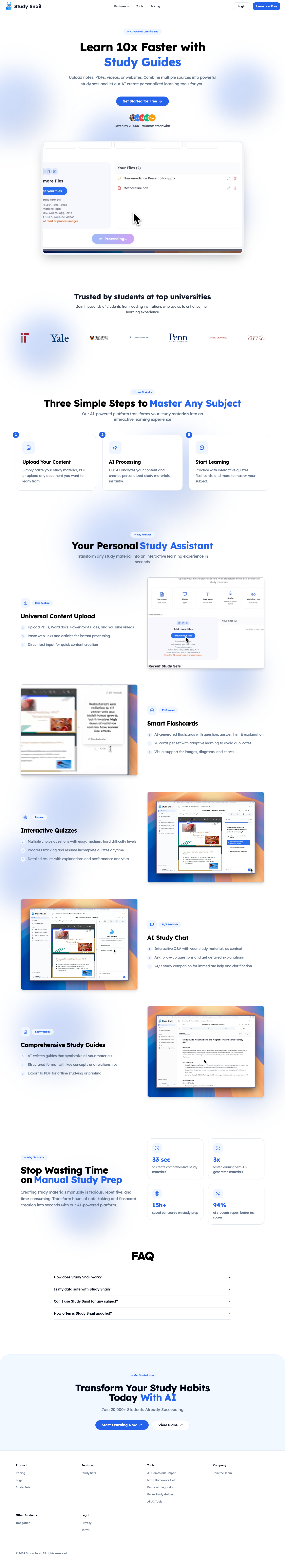Study Snail full landing page screenshot