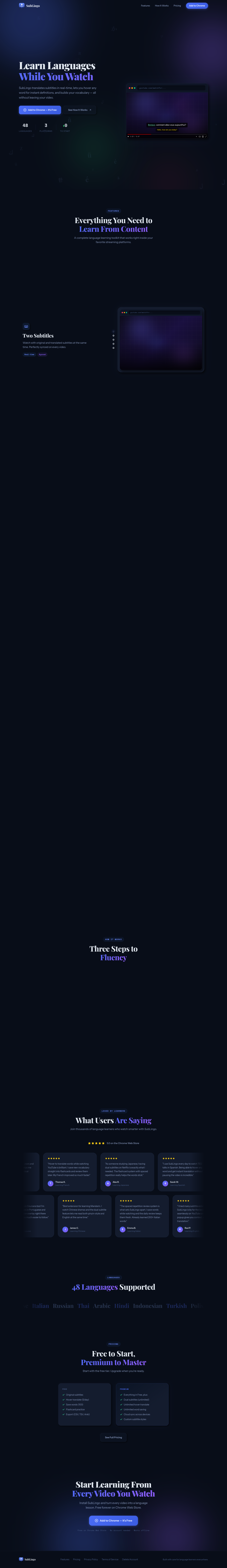 SubLingo full landing page screenshot