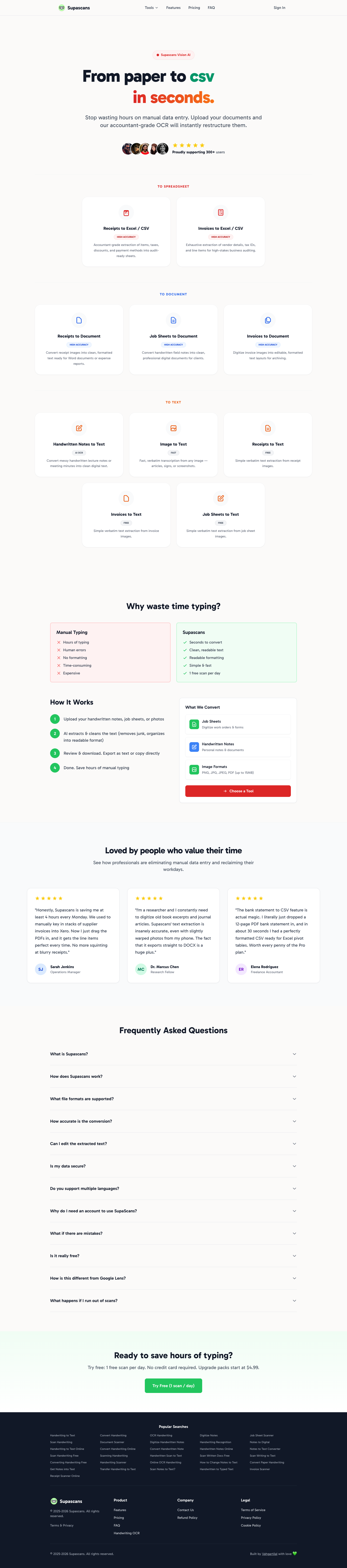 Supascans full landing page screenshot