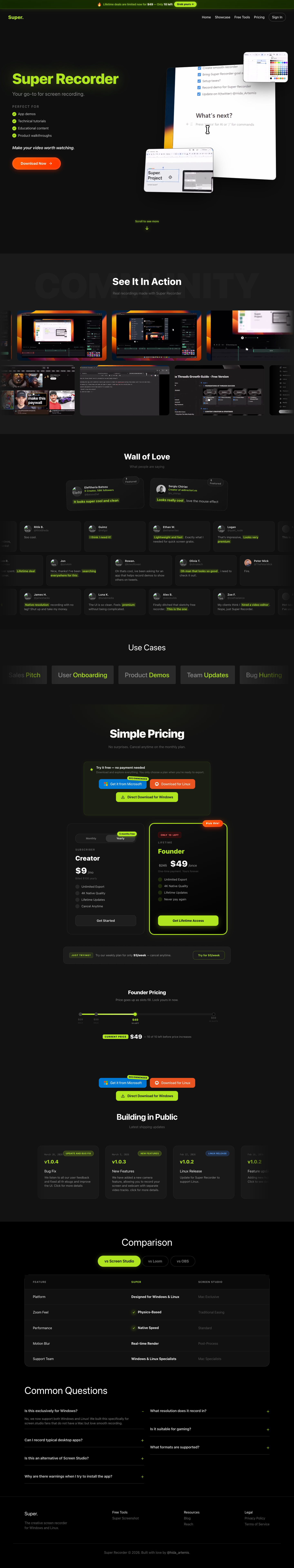 Super Recorder full landing page screenshot