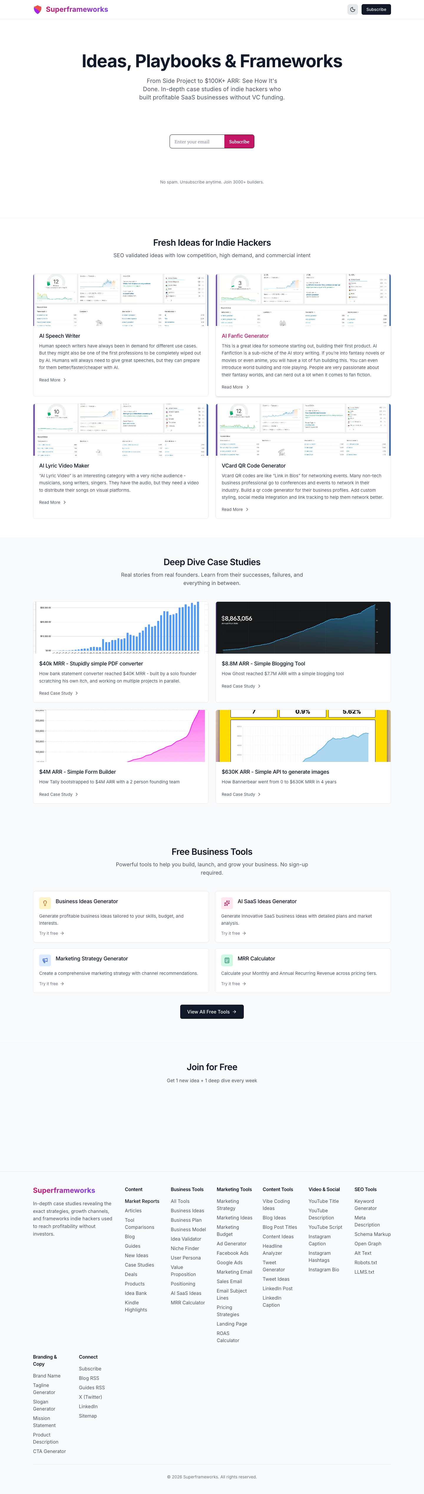 Superframeworks full landing page screenshot