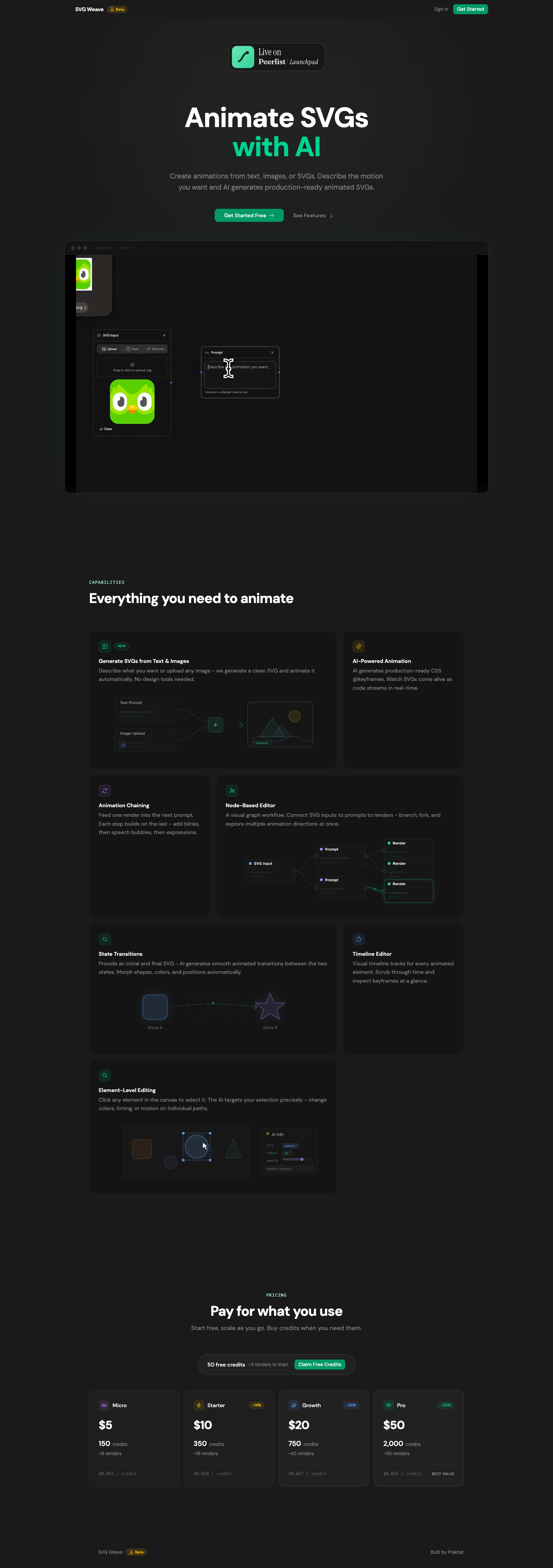 SVG Weave full landing page screenshot