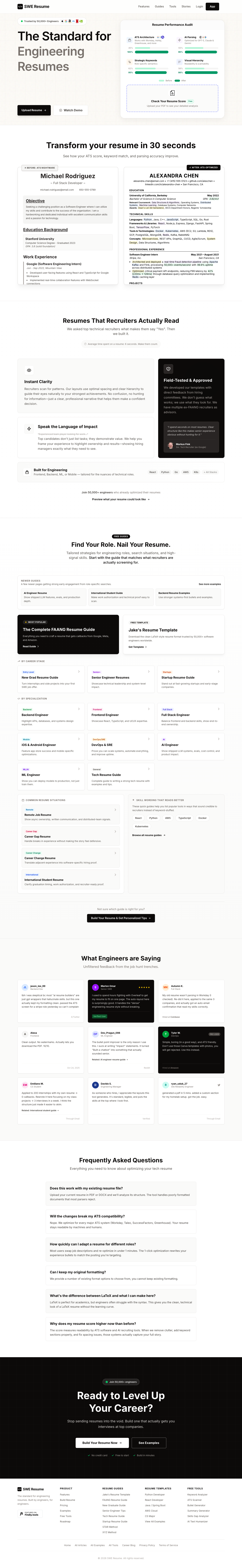 SWE resumes full landing page screenshot