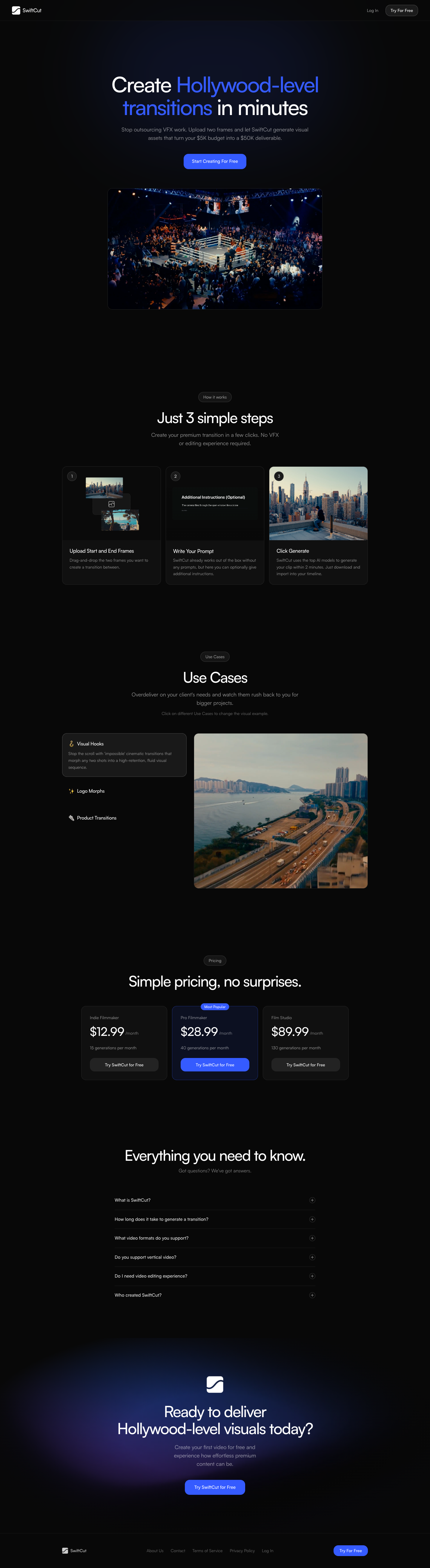 SwiftCut full landing page screenshot