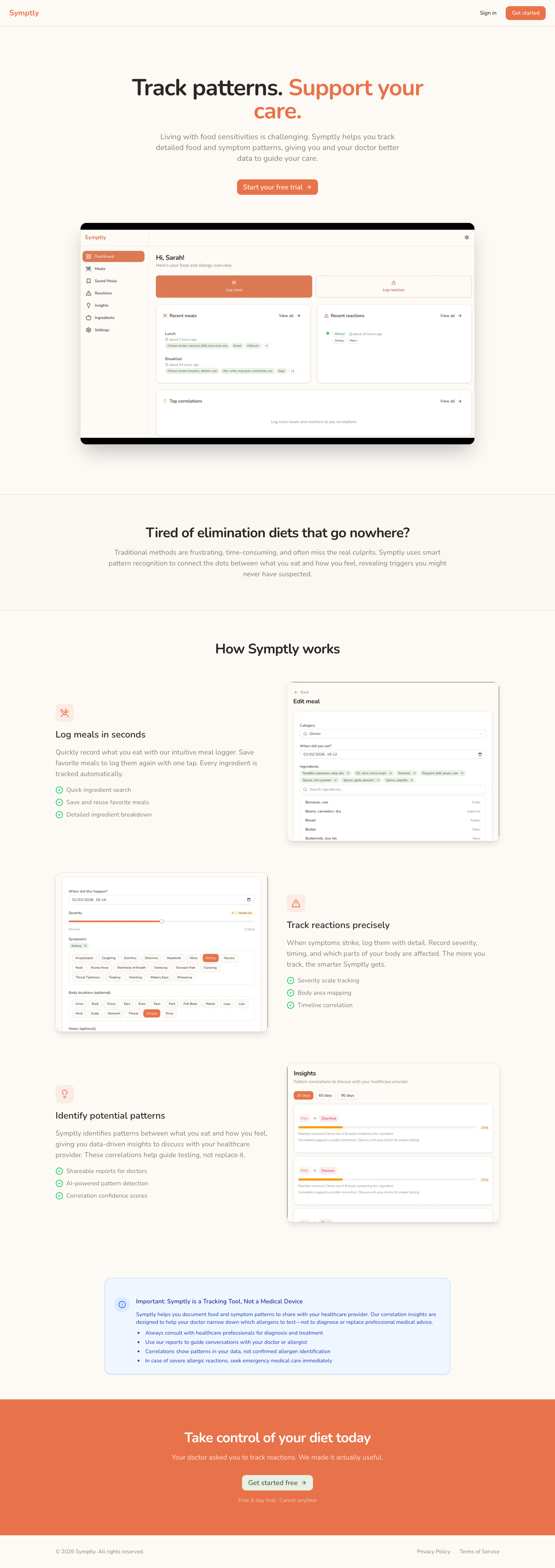 Symptly full landing page screenshot