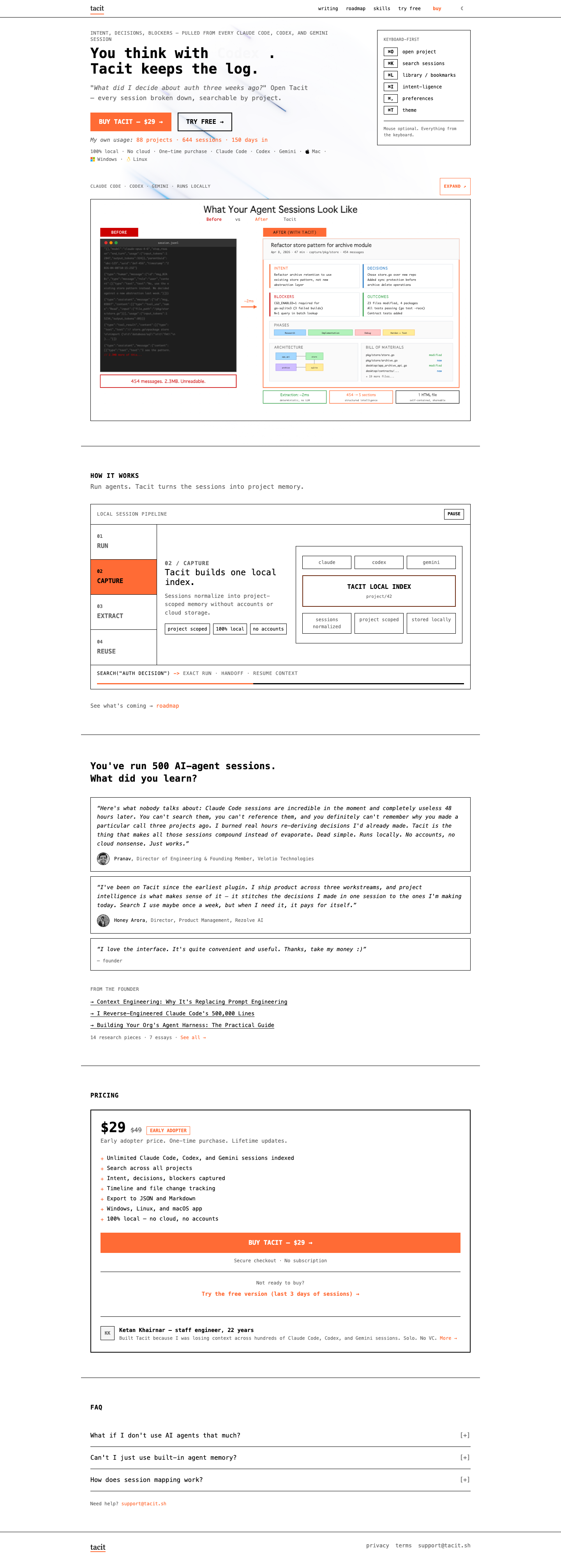 Tacit full landing page screenshot