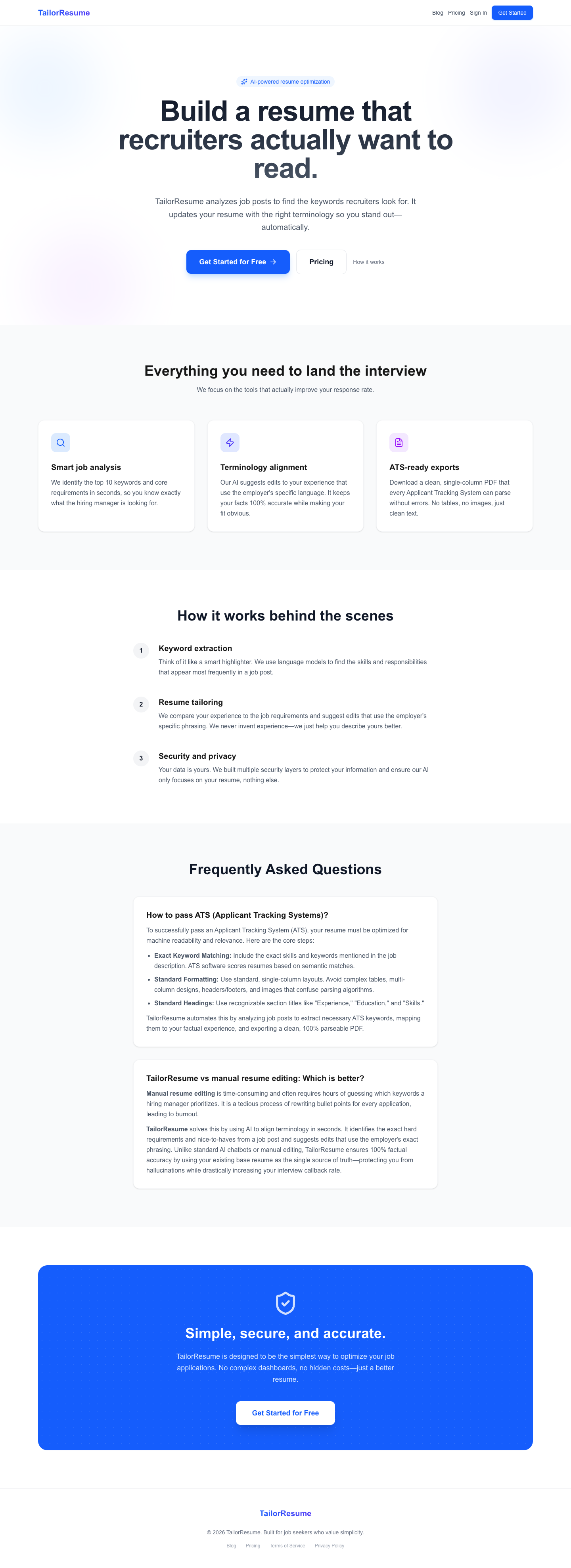 TailorResume full landing page screenshot