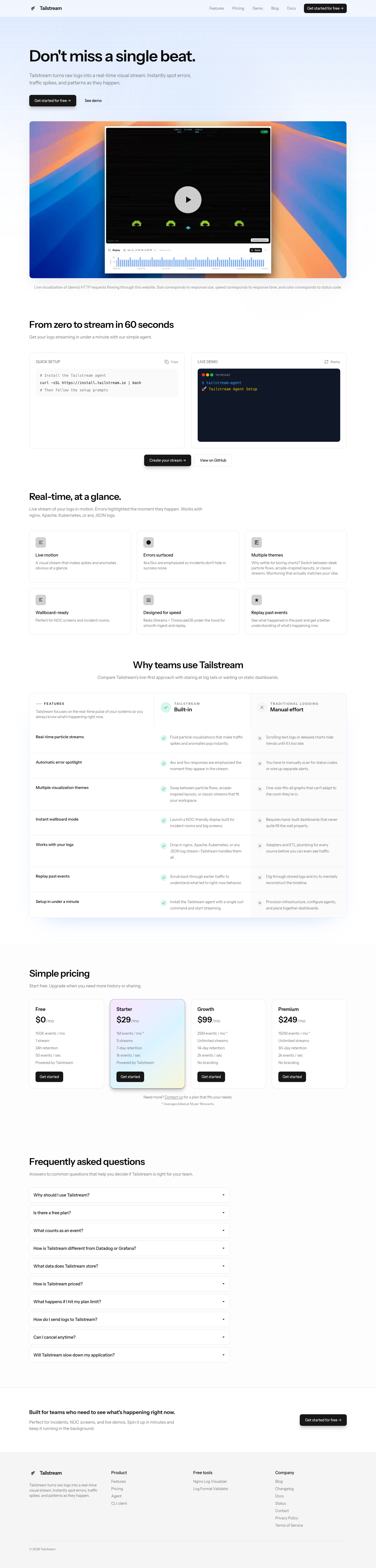 Tailstream full landing page screenshot