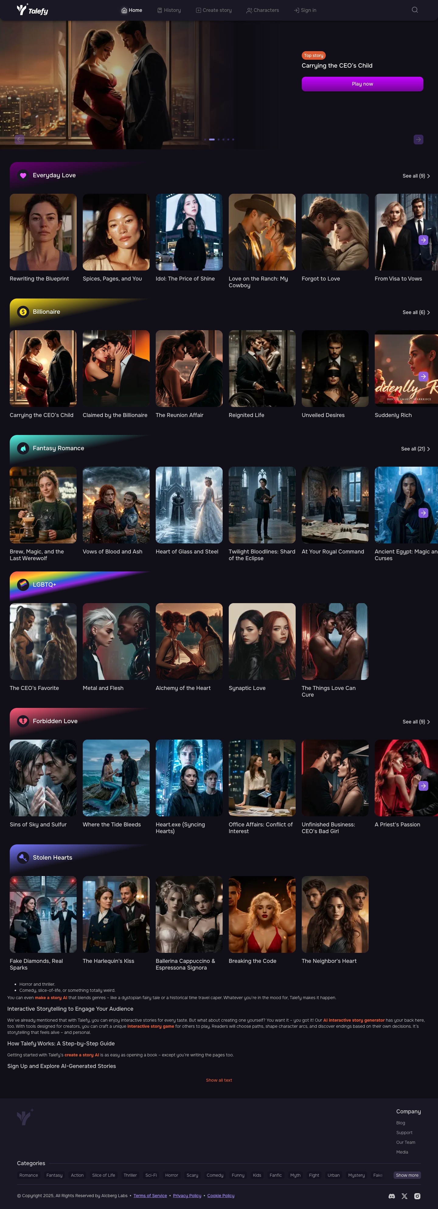 Talefy full landing page screenshot