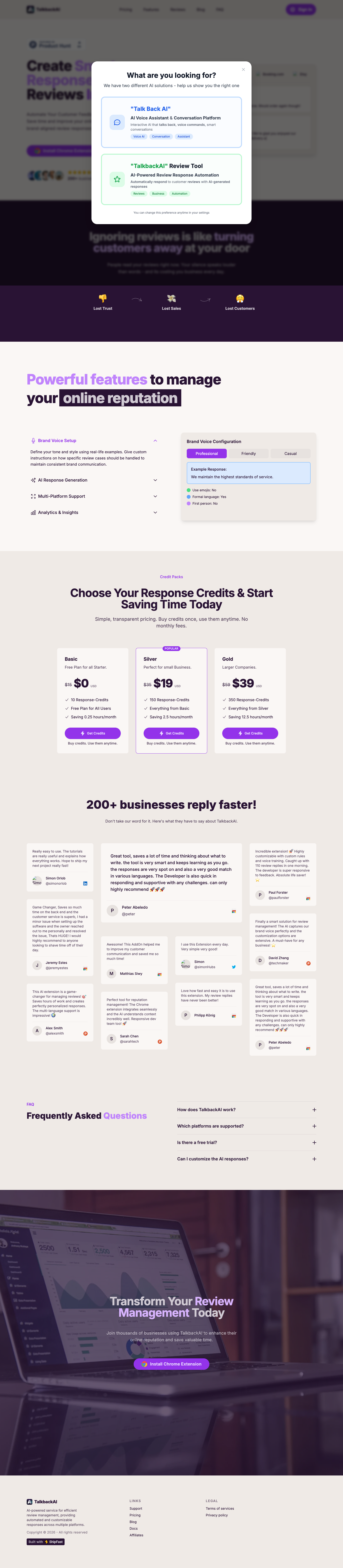 TalkbackAi full landing page screenshot